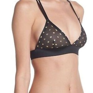 NWT Black & Gold Polkadot Mesh Sheer Bralette New With Tags Large